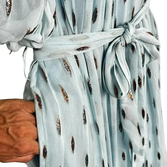 CIEBON Angela Metallic Silver Tinsel Print Ruffle Boho Maxi Dress Women's XS NEW - Picture 5 of 13